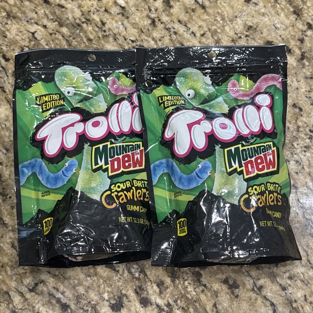 2x LIMITED EDITION Trolli x Mountain Dew Sour Brite Crawlers Gummy Worm 12.3oz